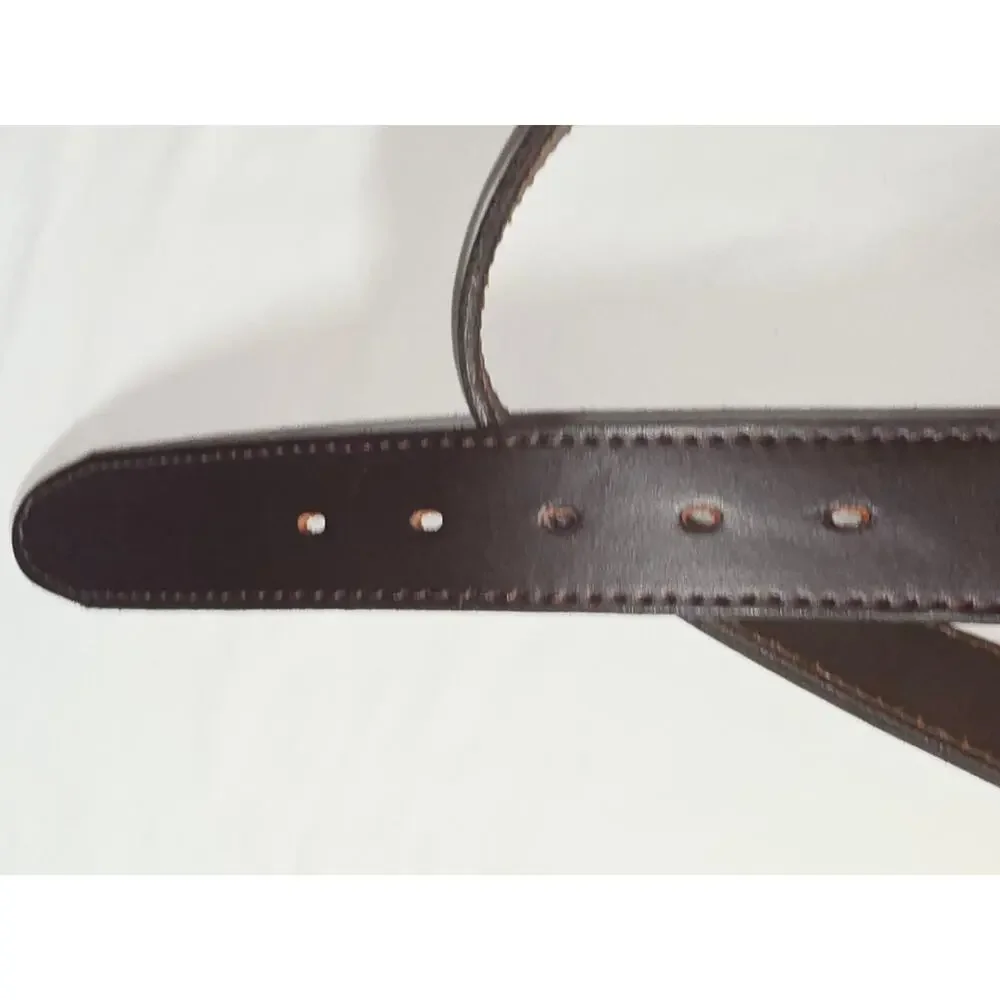 Genuine Leather Belt Made in USA Brown Brass Buckle Stitched 44.75